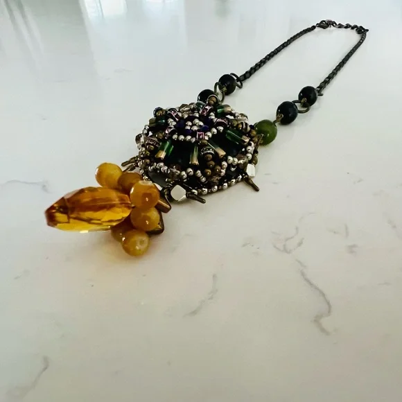 Unique Jewel Tone Labrodite Chunky Pendant Necklace - Picture 4 of 11